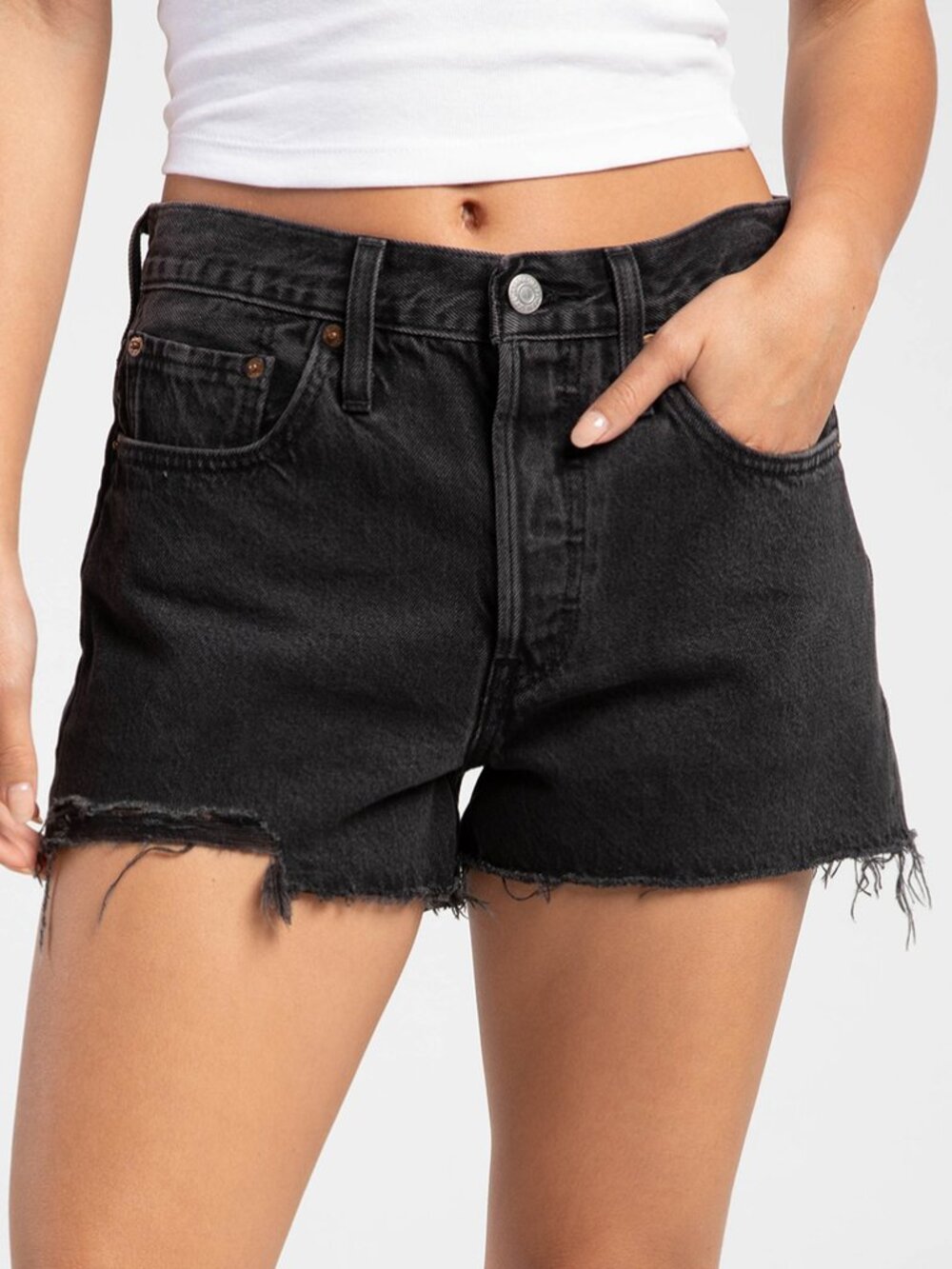 LEVI'S 501 High Rise Womens Denim Shorts - Lunar Black size 30
